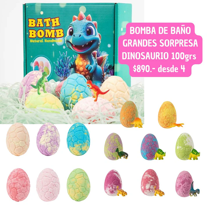 BOMBA DE BAÑO GRANDES SORPRESA DINOSAURIO (4UNID) 1