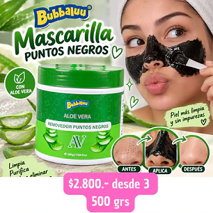 MASCARILLA PUNTOS NEGROS NEGRA 500GRS  BUBBALUU (3 UNID )