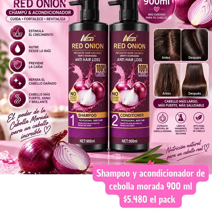 SHAMPOO Y ACONDICIONADOR CEBOLLA MORADA 900 ML (PACK) 1