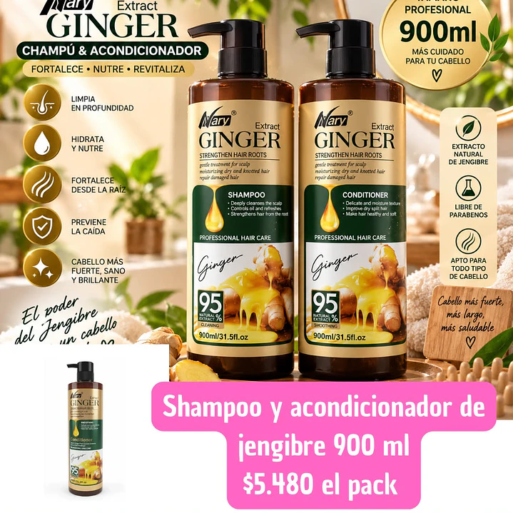 SHAMPOO Y ACONDICIONADOR JENGIBRE 900 ML (PACK) 1