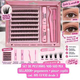SET COMPLETO DE PESTAÑAS 40-50D COD.885 (3UNID)