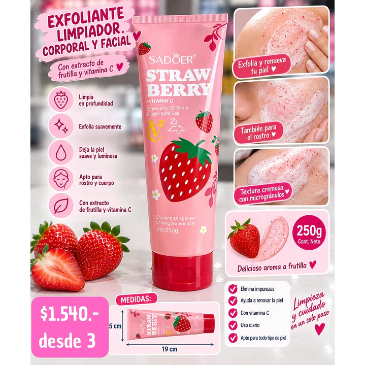 EXFOLIANTE LIMPIADOR FRUTILLA (3UNID) 1