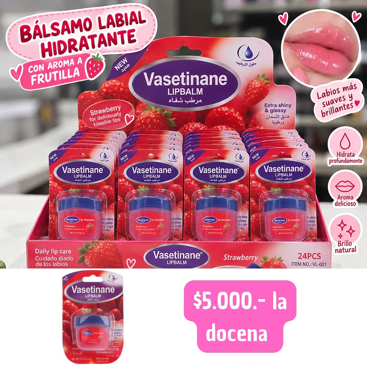 BALSAMO LABIAL FRUTILLA DUPE VASELINE (DOCENA) 1