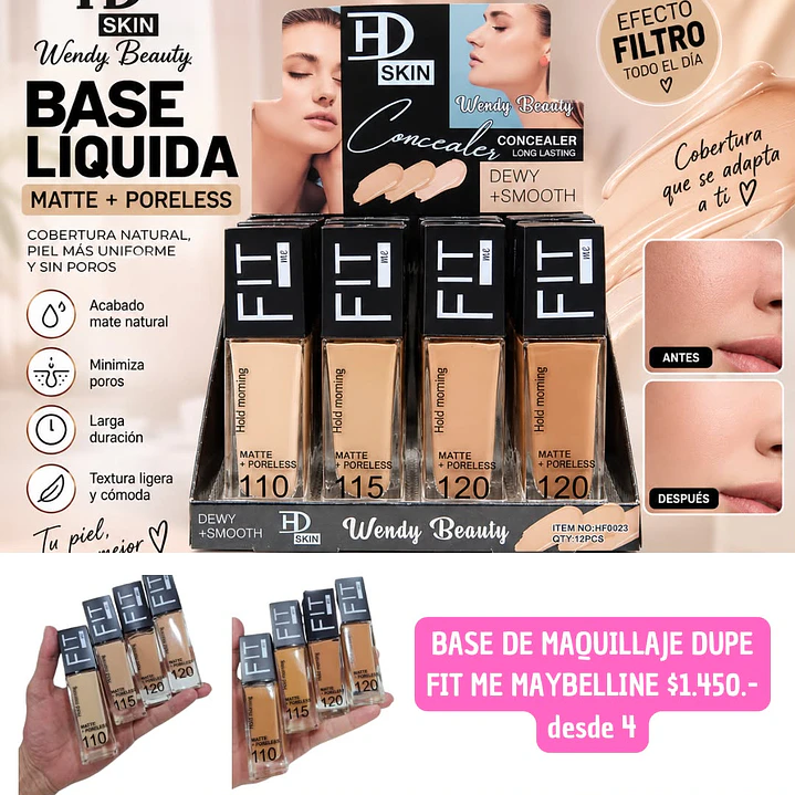 BASE DE MAQUILLAJE DUPE FIT ME MAYBELLINE (4 UNID) 1