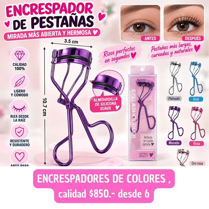 ENCRESPADOR DE PESTAÑAS COLORES, CALIDAD (6UNID) 1