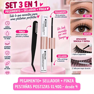 PEGAMENTO+SELLADOR Y PINZA  DE PESTAÑAS  (4UNID)