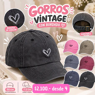 GORRO VINTAGE CON BORDADO (4 UNID)