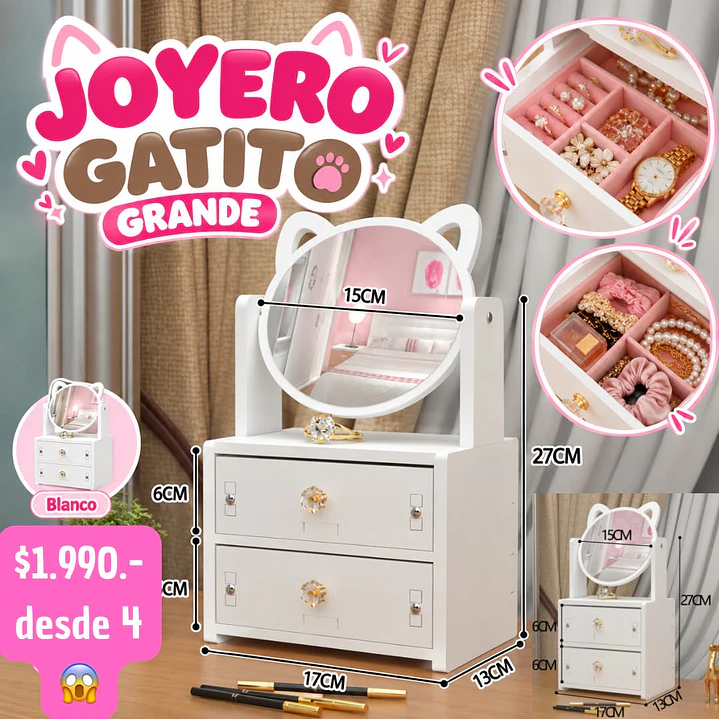 JOYERO GATITA GRANDE CON ESPEJO (4UNID) 1