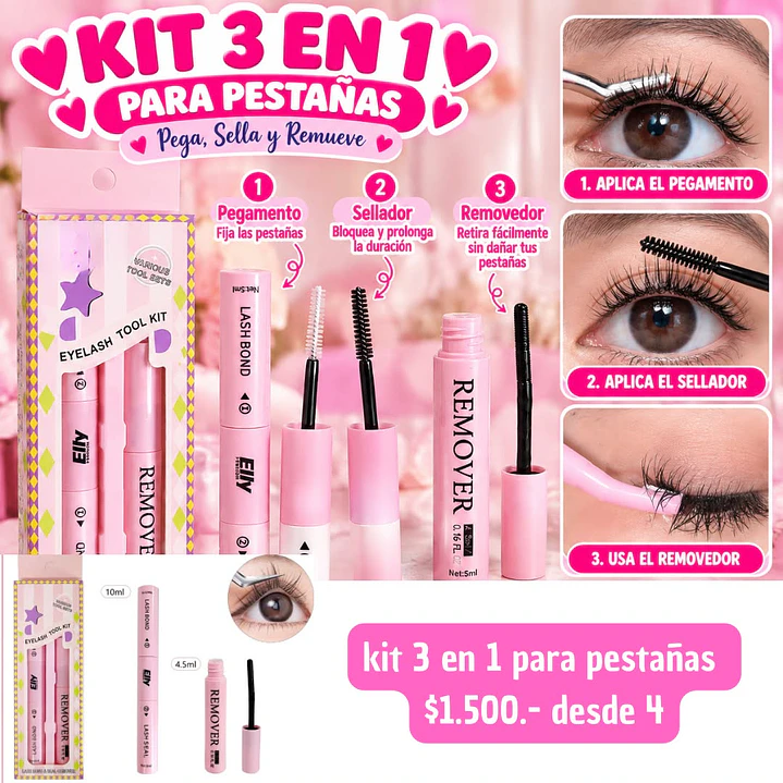 KIT 3 EN 1 PARA PESTAÑAS POSTIZAS (4UNID) 1
