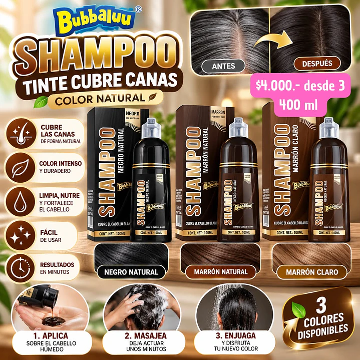 SHAMPOO CUBRE CANAS BUBBALUU 400ML (3UNID) 1