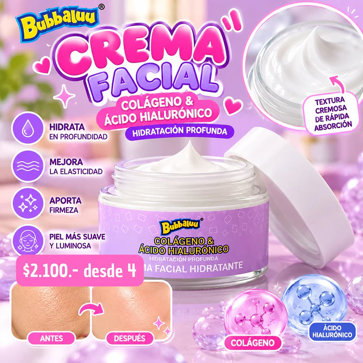 CREMA FACIAL  COLAGENO BUBBALUU (4UNID) 1