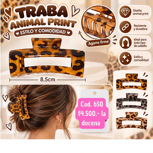 TRABA PARA CABELLO ANIMAL PRINT COD.650 8.5 CM(DOCENA) 