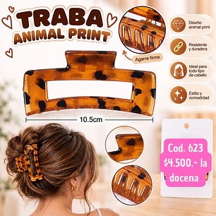 TRABA PARA CABELLO ANIMAL PRINT COD.623 10.5 CM (DOCENA) 