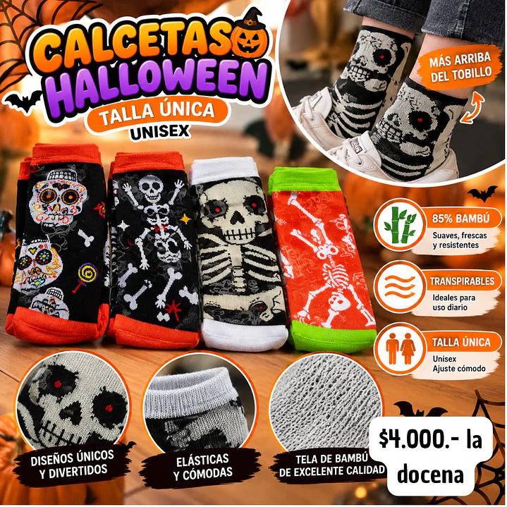 CALCETAS ESTILO HALLOWWEN TALLA UNICA (DOCENA) 1