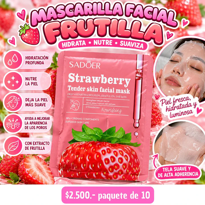 MASCARILLA FACIAL FRUTILLA (10 UNID) 1