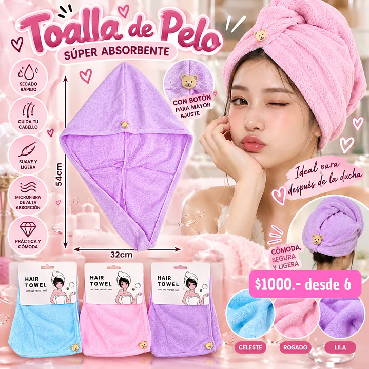 TOALLA DE CABELLO ECONOMICA (6UNID) 1