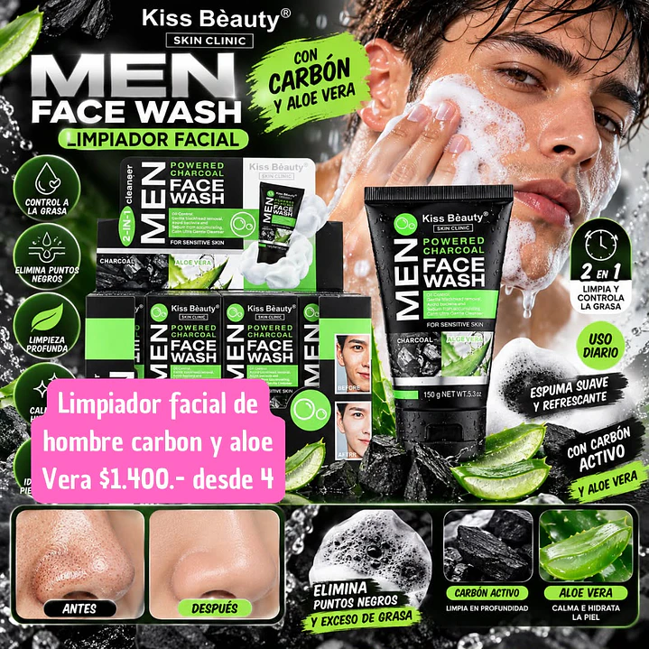 LIMPIADOR FACIAL DE CARBON Y ALOE VERA (4UNID) 1