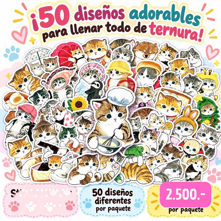  STICKERS para tus envios gatito 50 UNID (PRECIO UNICO) 1