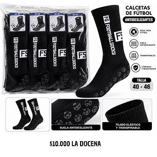 CALCETA DE FUTBOL ANTIDESLIZANTE NEGRA  (DOCENA)
