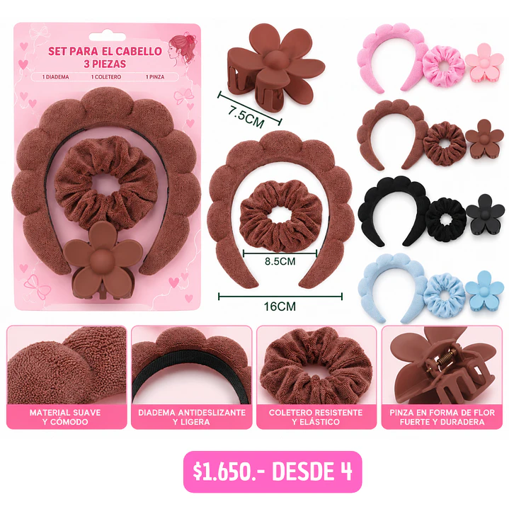 SET DE 3PCS PARA CABELLO (4UNID) 1