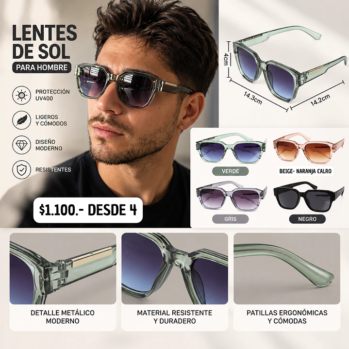 LENTES DE SOL HOMBRE O UNISEX (4UNID) 1
