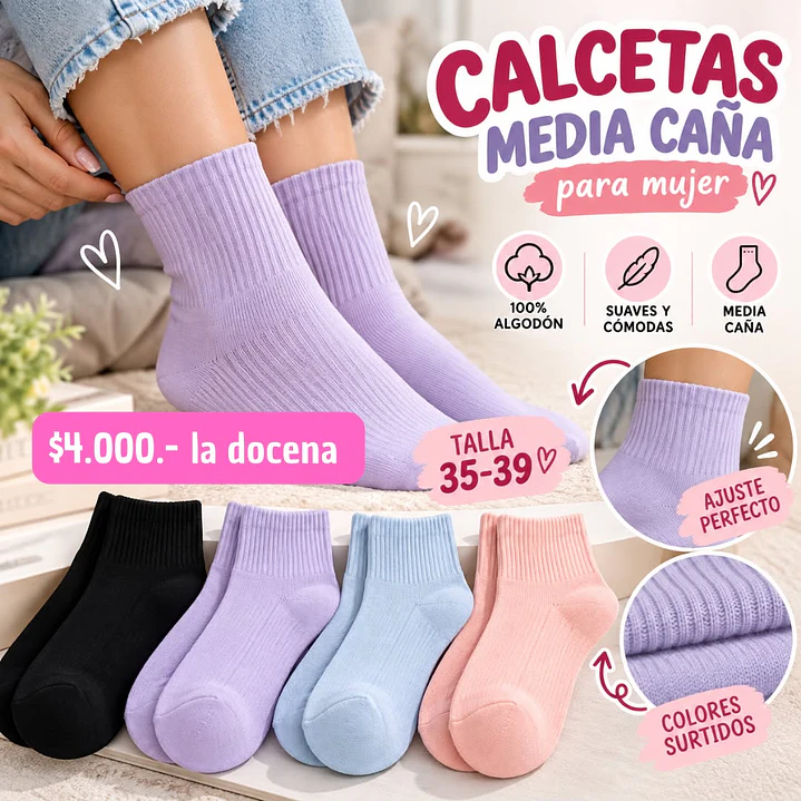 CALCETA MEDIA CAÑA COLORES PASTELES COD.555 (DOCENA) 1