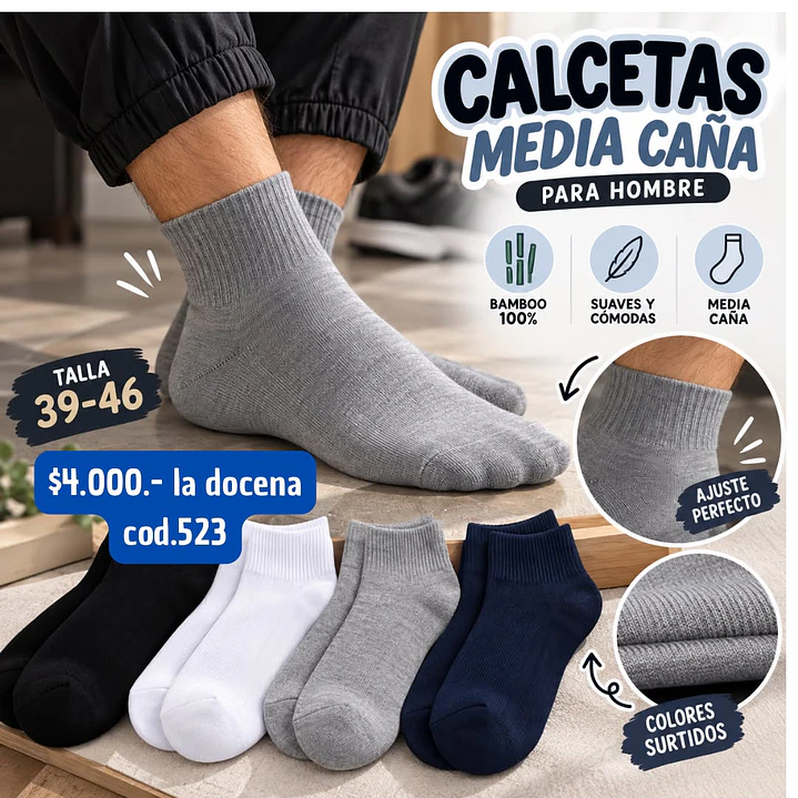 CALCETA MEDIA CAÑA HOMBRE COD.523 (DOCENA) 1