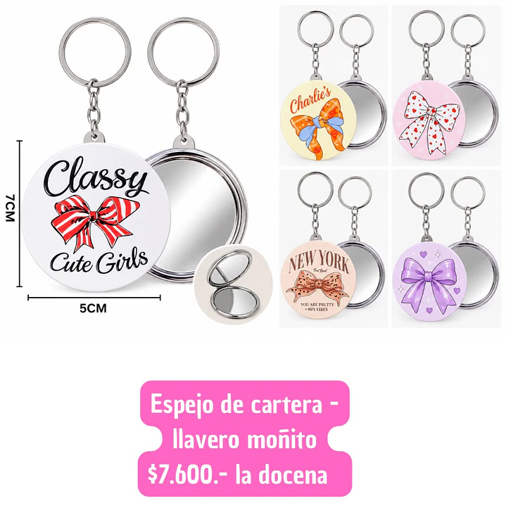 ESPEJO CARTERA CON LLAVERO MOÑITO (DOCENA) 1