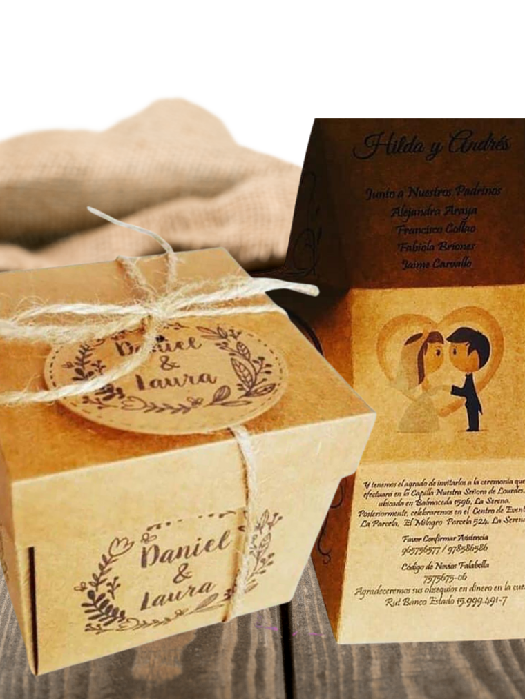 INVITACIÓN DE MATRIMONIO ORIGAMI CAJITA RÚSTICA CLÁSICA 1
