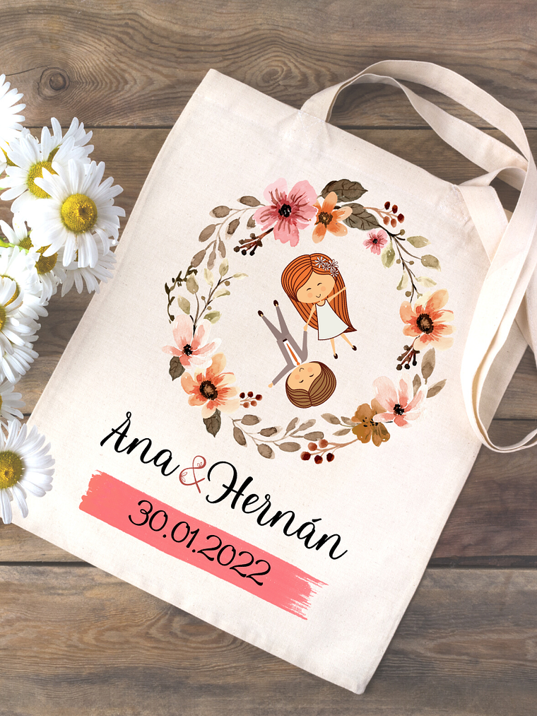 PACK 10 UNID TOTEBAG LONA ESTAMPADO REGALO INVITADOS/MADRINAS 1