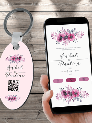 PACK LLAVERO + INVITACIÓN DIGITAL PREDISEÑADA (LLAVERO CONDUCE A ELLA)