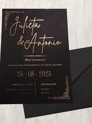 INVITACIÓN NEGRA DORADO ENVEJECIDO