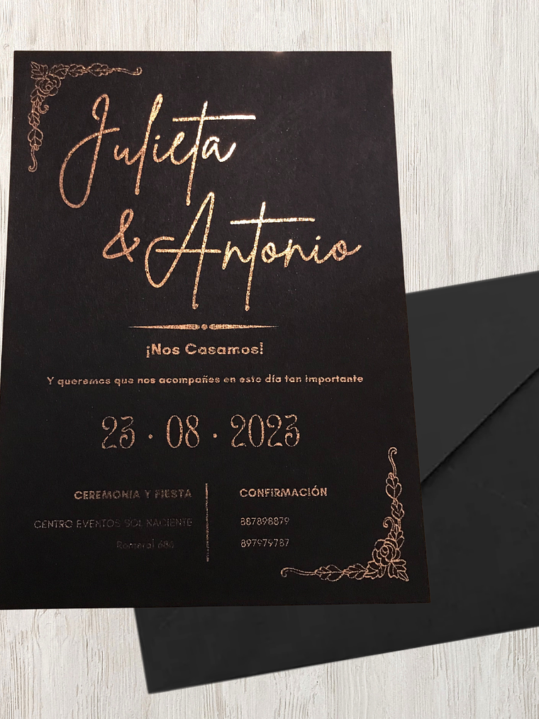 INVITACIÓN NEGRA DORADO ENVEJECIDO 1
