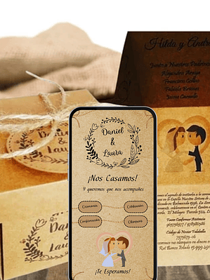PACK CAJITA RÚSTICA + INVITACIÓN DIGITAL INTERACTIVA