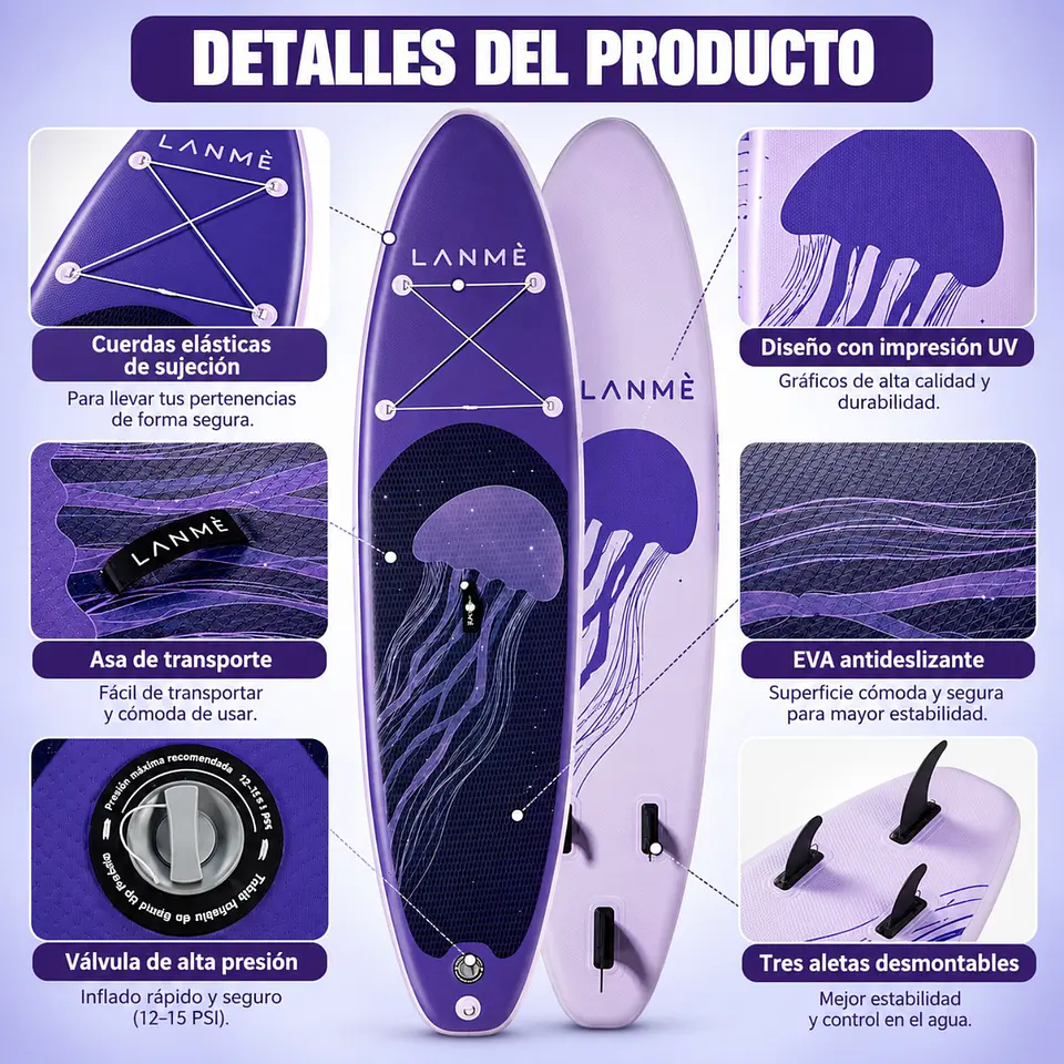 Tabla Paddle Surf Inflable LANME 320CMX83CM 6
