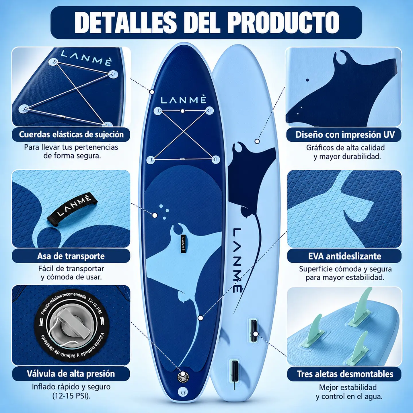 Tabla Paddle Surf Inflable LANME 320CMX83CM 6