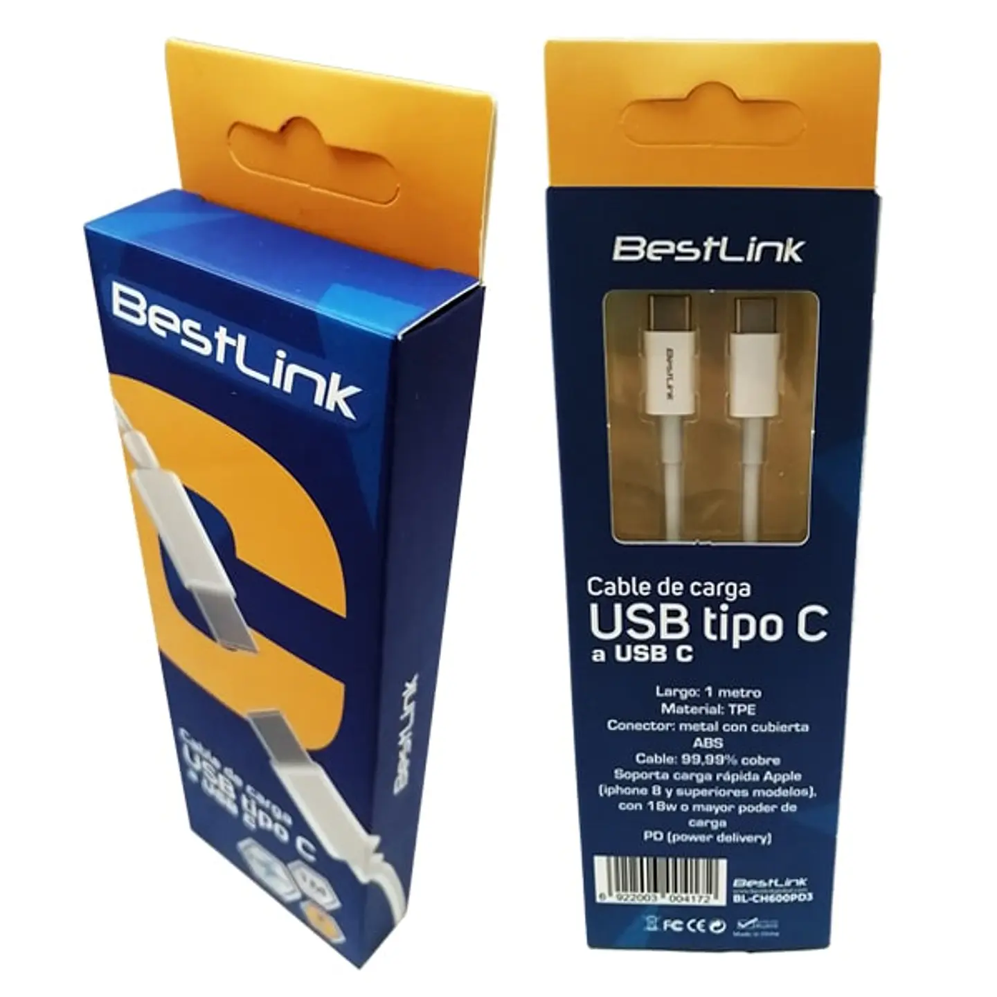 CABLE USB-C A USB-C 1M CARGA RÁPIDA 3A BESTLINK 1