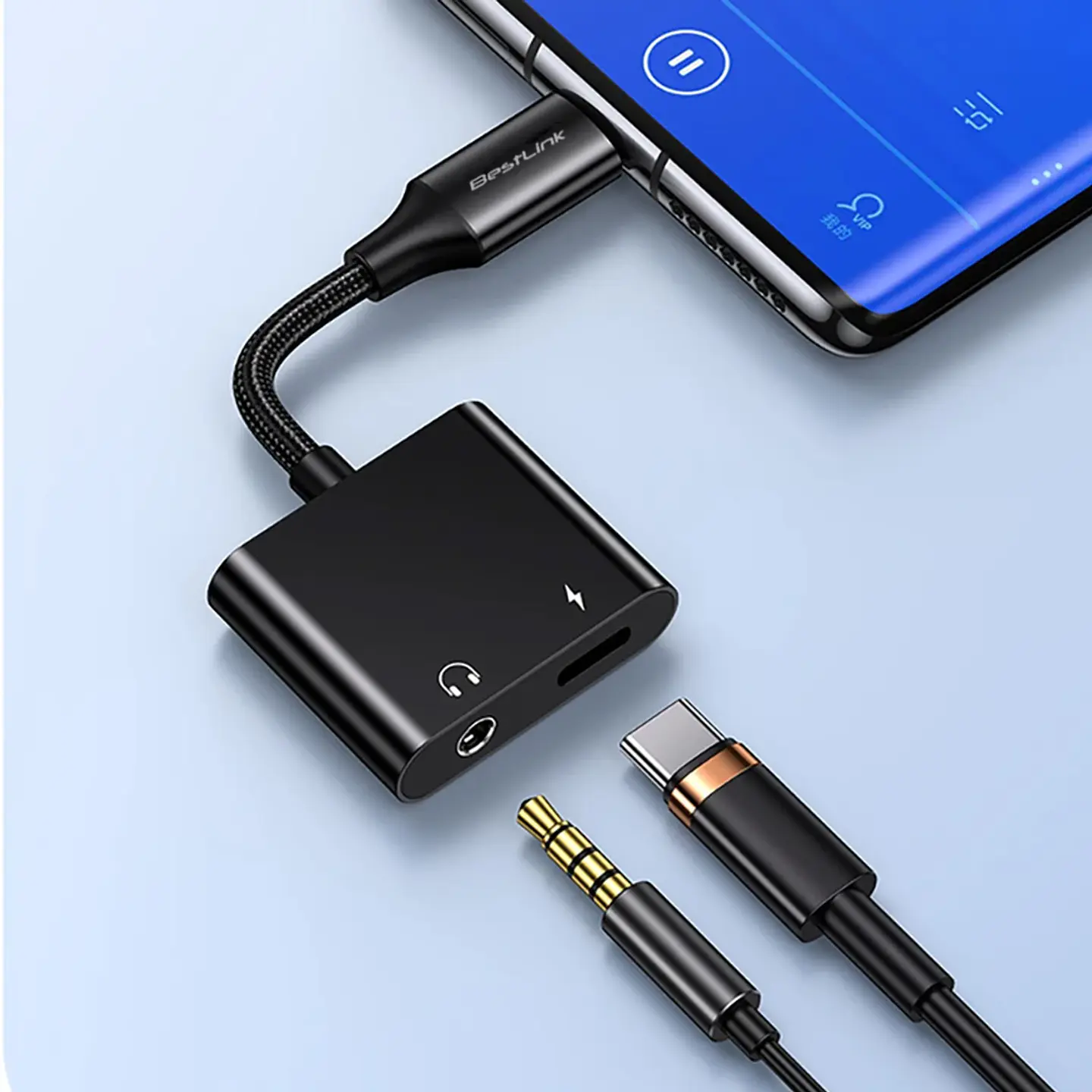 Adaptador USB C a USB C + audio 3,5mm cable 120mm /  BL-AD260A 2