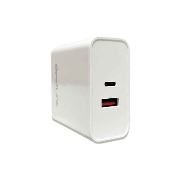 Cargador de pared dual PD+QC 20W, con cable USB C, color blanco / BL-CHQC200 2