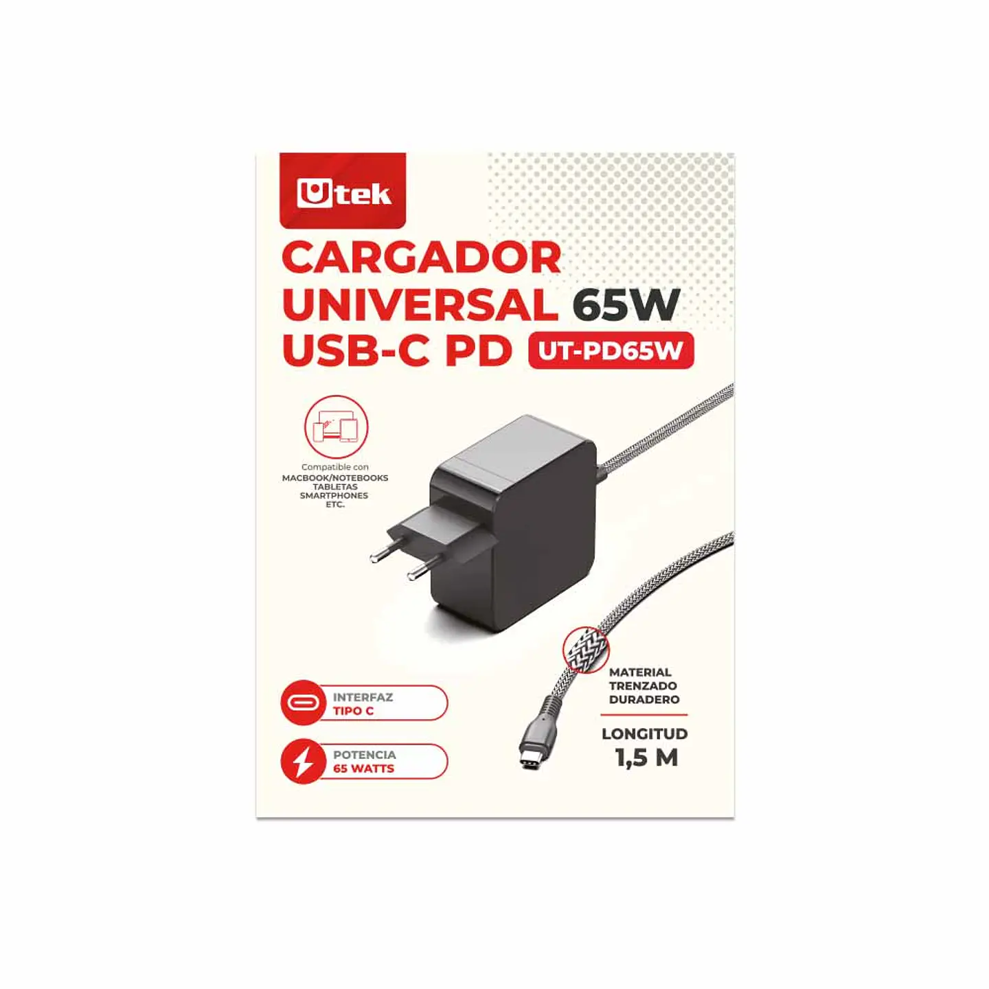 Cargador Alternativo Utek Universal Tipo C PD - 65W /UT-PD65W 5