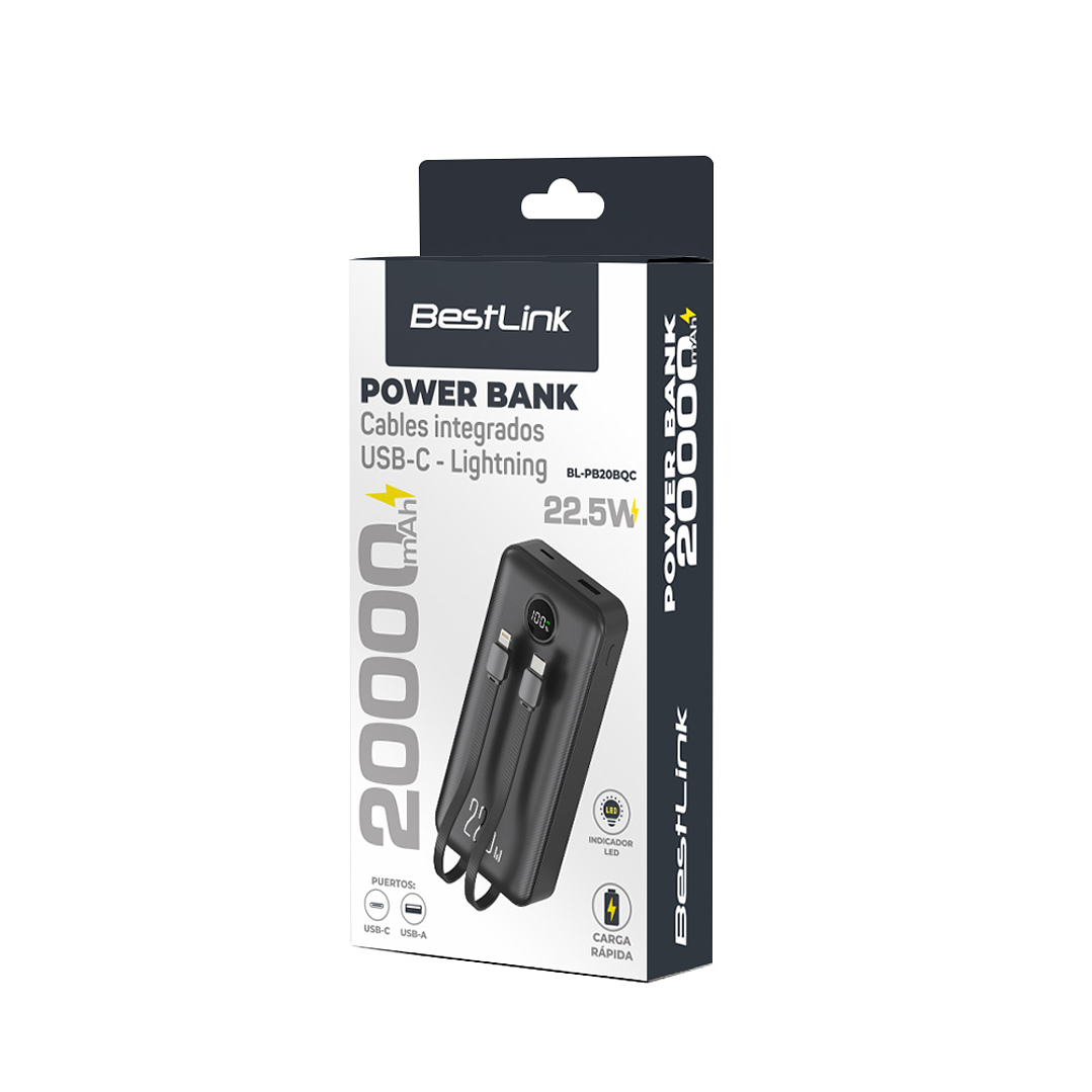 POWER BANK 20.000mah carga rápida 22,5W, display y 2 cables integrados 5