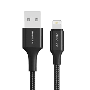 Cable Lightning USB A - L 2,4A metalico trenzado color negro 1mt