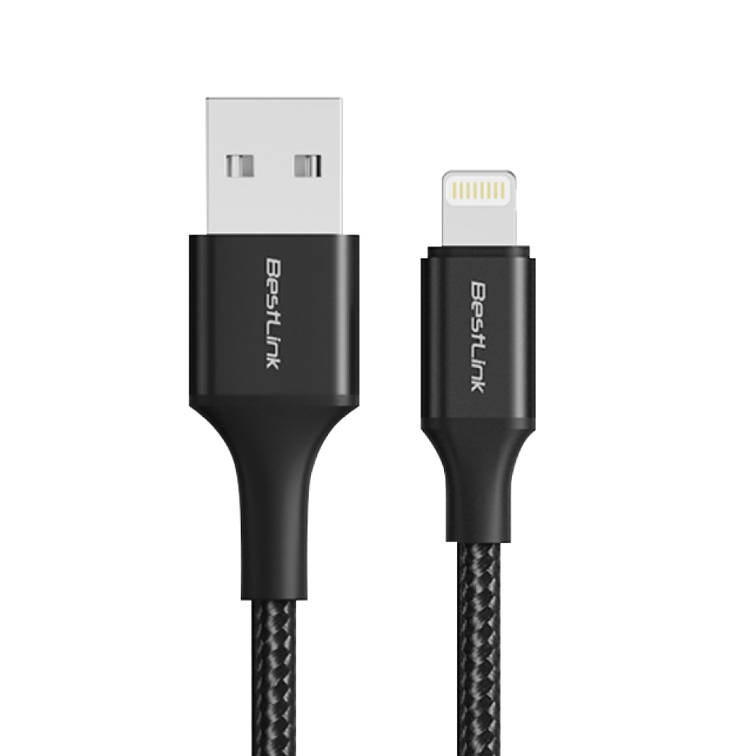 Cable Lightning USB A - L 2,4A metalico trenzado color negro 1mt 1