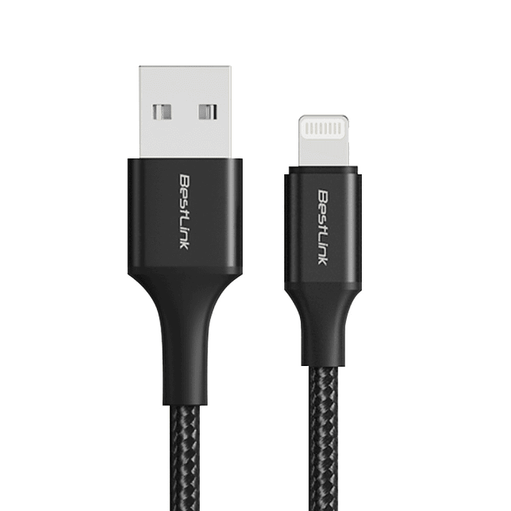 Cable Lightning USB A - L 2,4A metalico trenzado color negro 1mt 1