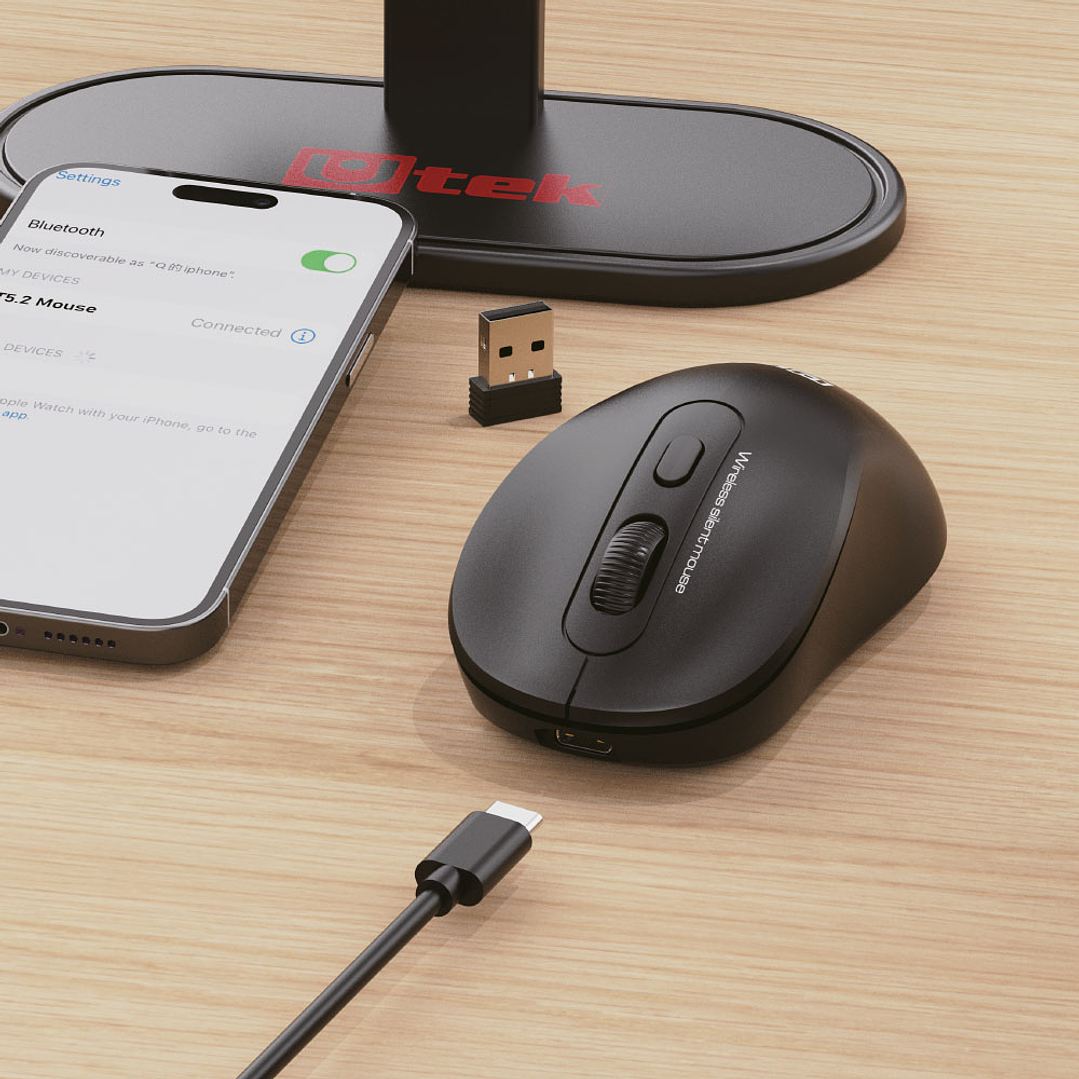  Mouse Inalámbrico Utek 2,4Ghz + Bluetooth recargable USB C 2