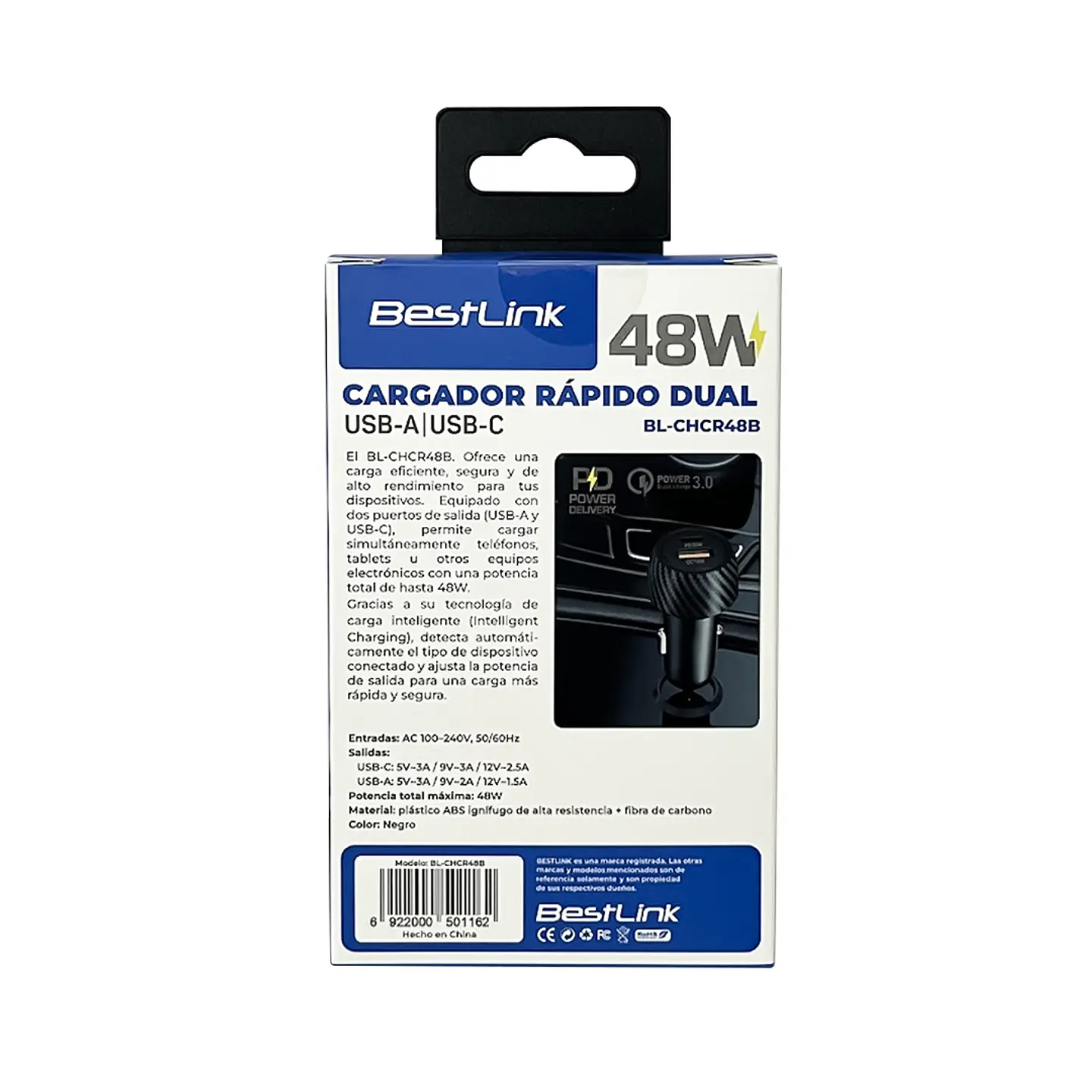 Cargador Rápido Dual 48W USB-A + USB-C de Auto 4