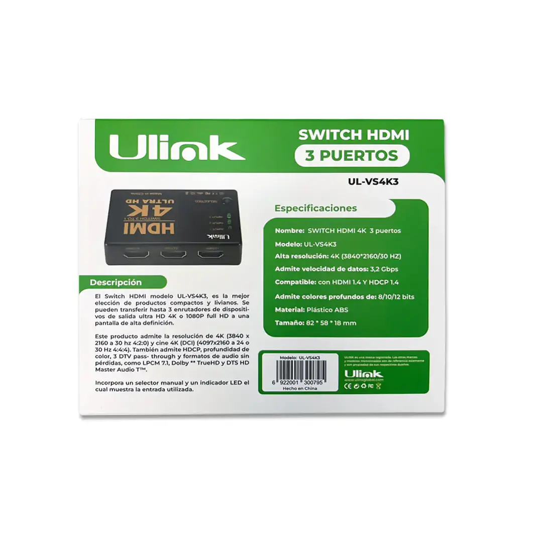 Switch de video HDMI 4K de 3 puertos / UL-VS4K3 4