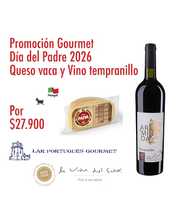 DIA DEL PADRE 2026 #2, 1 Queso de Vaca Transmontano Madurado Mantecoso 250g y 1 Vino Tempranillo