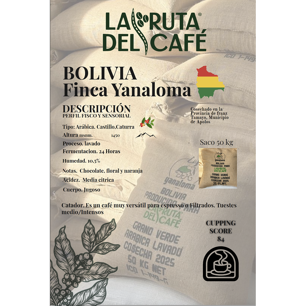 Cafe Verde Arabica Bolivia taza 84+IVA   Finca Yanaloma