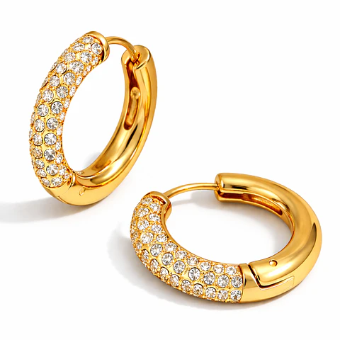 Aros Brillantes Acero 316L PVD Oro 18K 119P